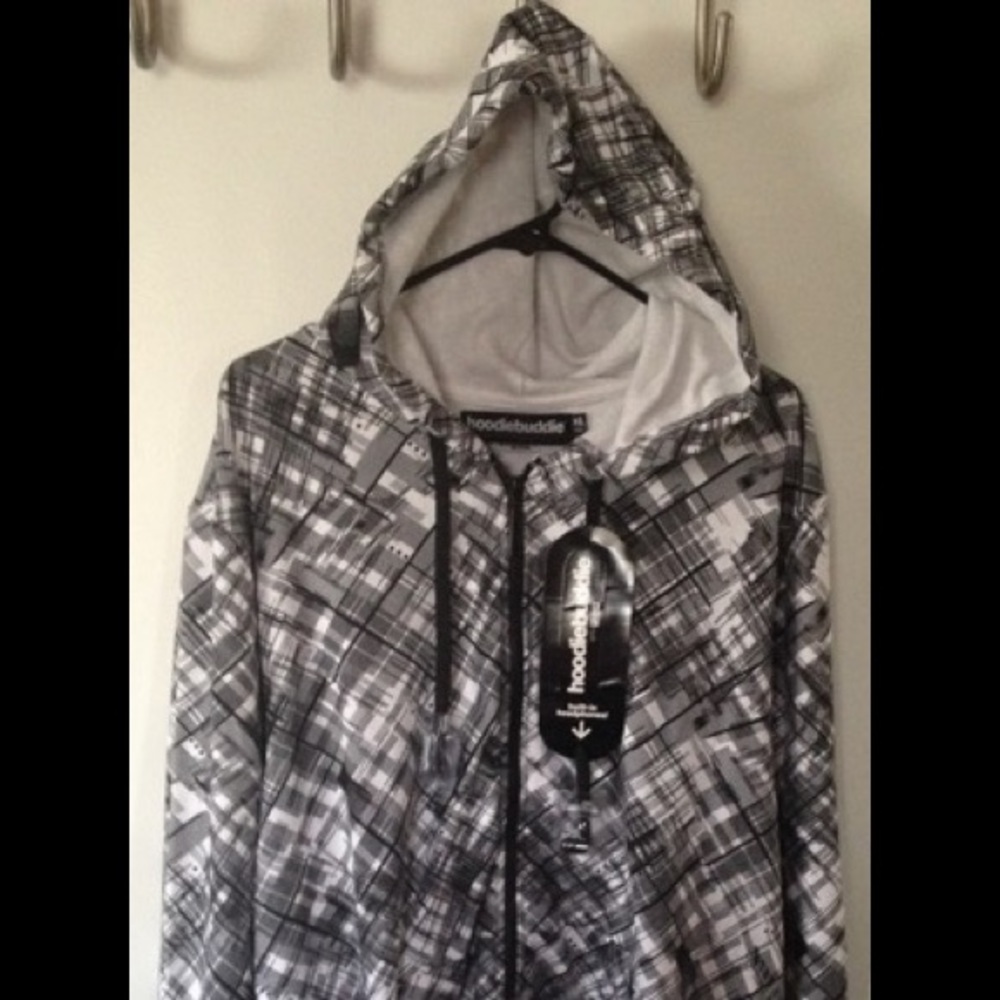 NWT-HoodieBuddie Mens Zip up w/built in Headphones